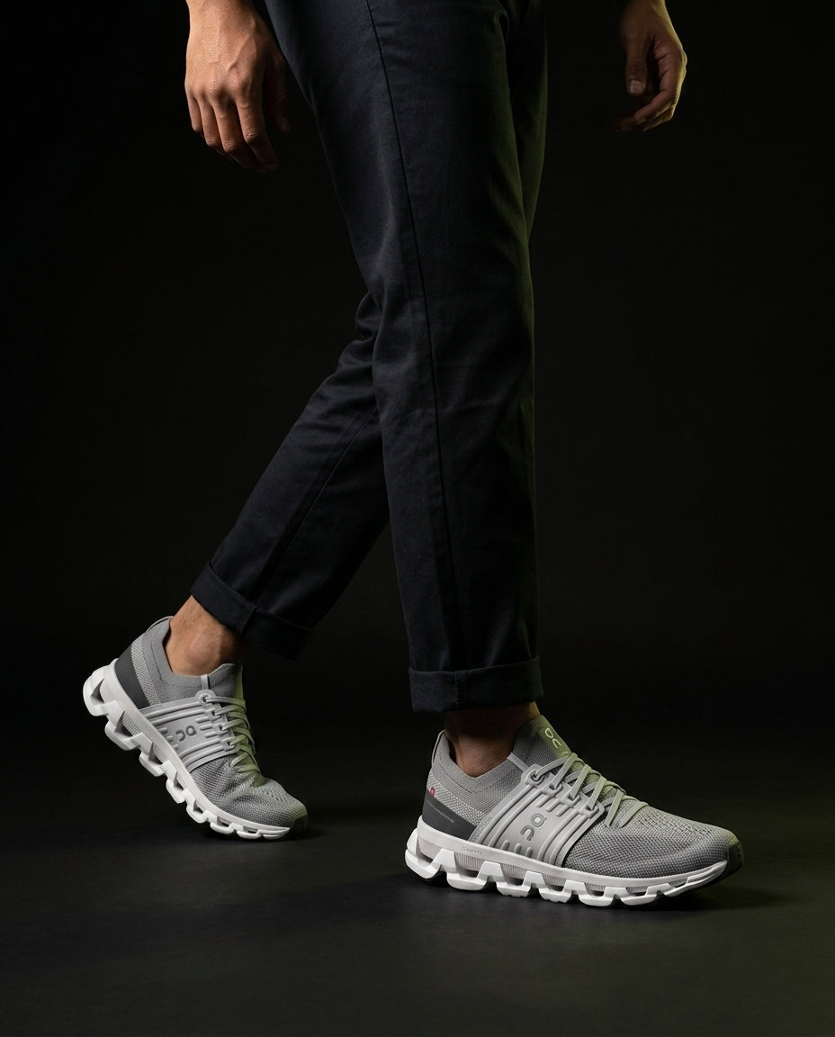ON Mesh Layered Cloudtec Runner Grey White