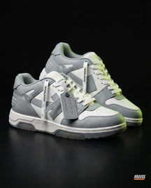 OW Leather Panelled Arrow Trainer Grey White