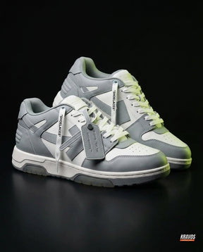 OW Leather Panelled Arrow Trainer Grey White