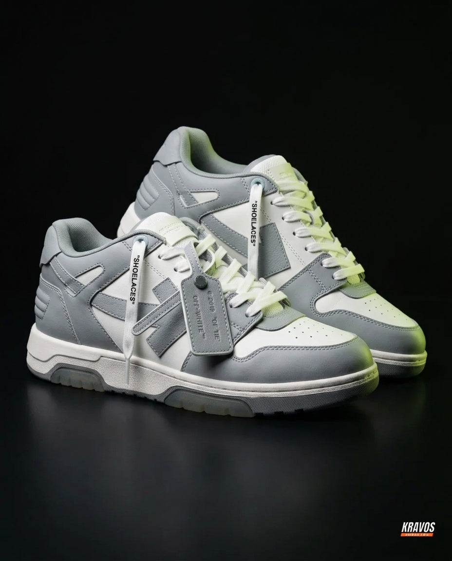 OW Leather Panelled Arrow Trainer Grey White