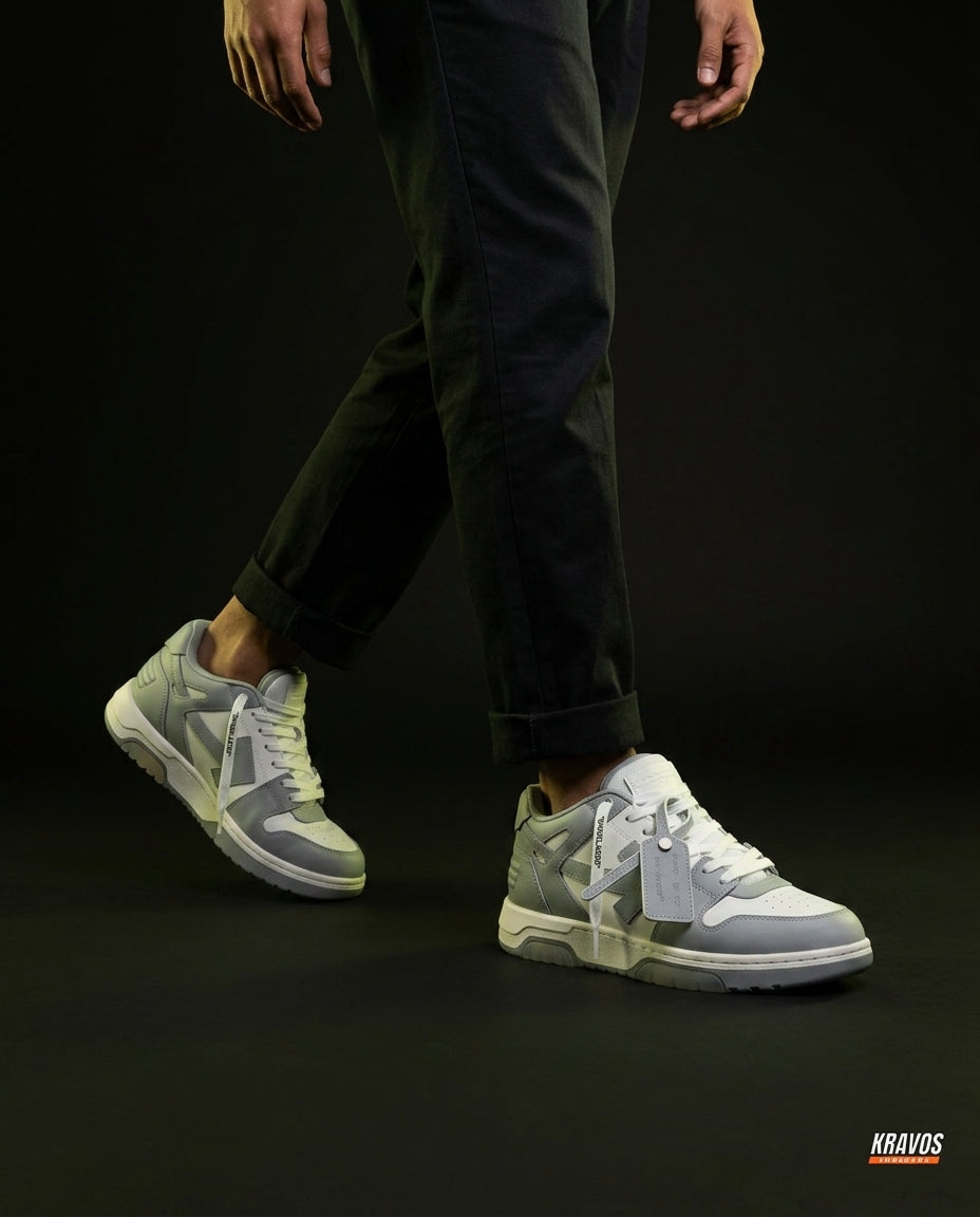 OW Leather Panelled Arrow Trainer Grey White