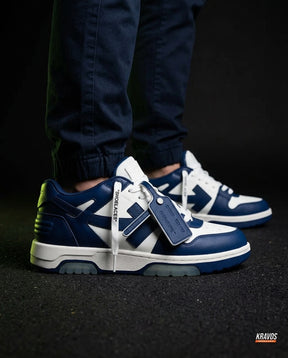 OW Leather Panelled Arrow Trainer Navy White