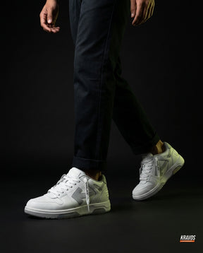 OW Leather Panelled Arrow Trainer White Grey