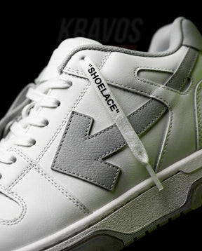 OW Leather Panelled Arrow Trainer White Grey