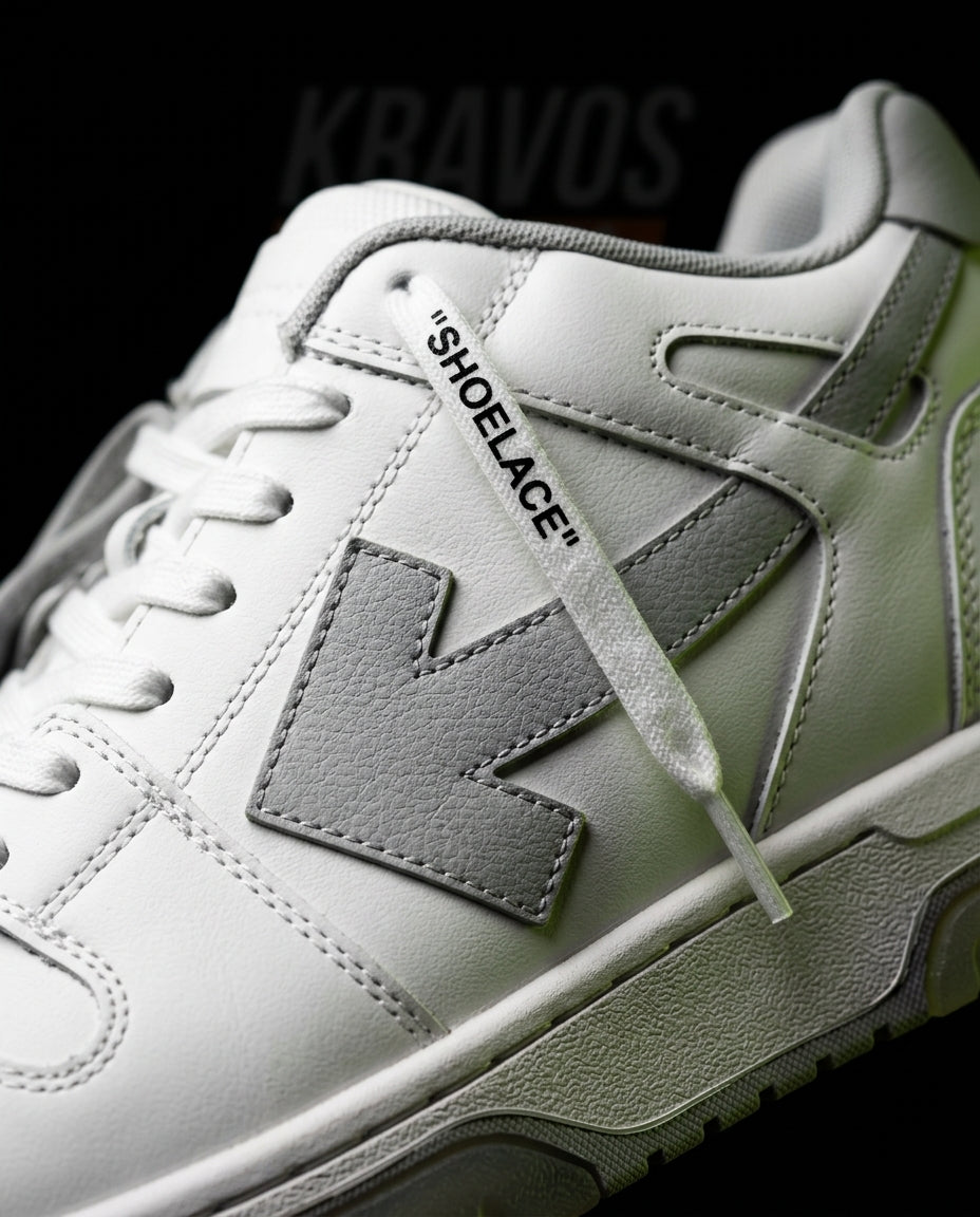 OW Leather Panelled Arrow Trainer White Grey