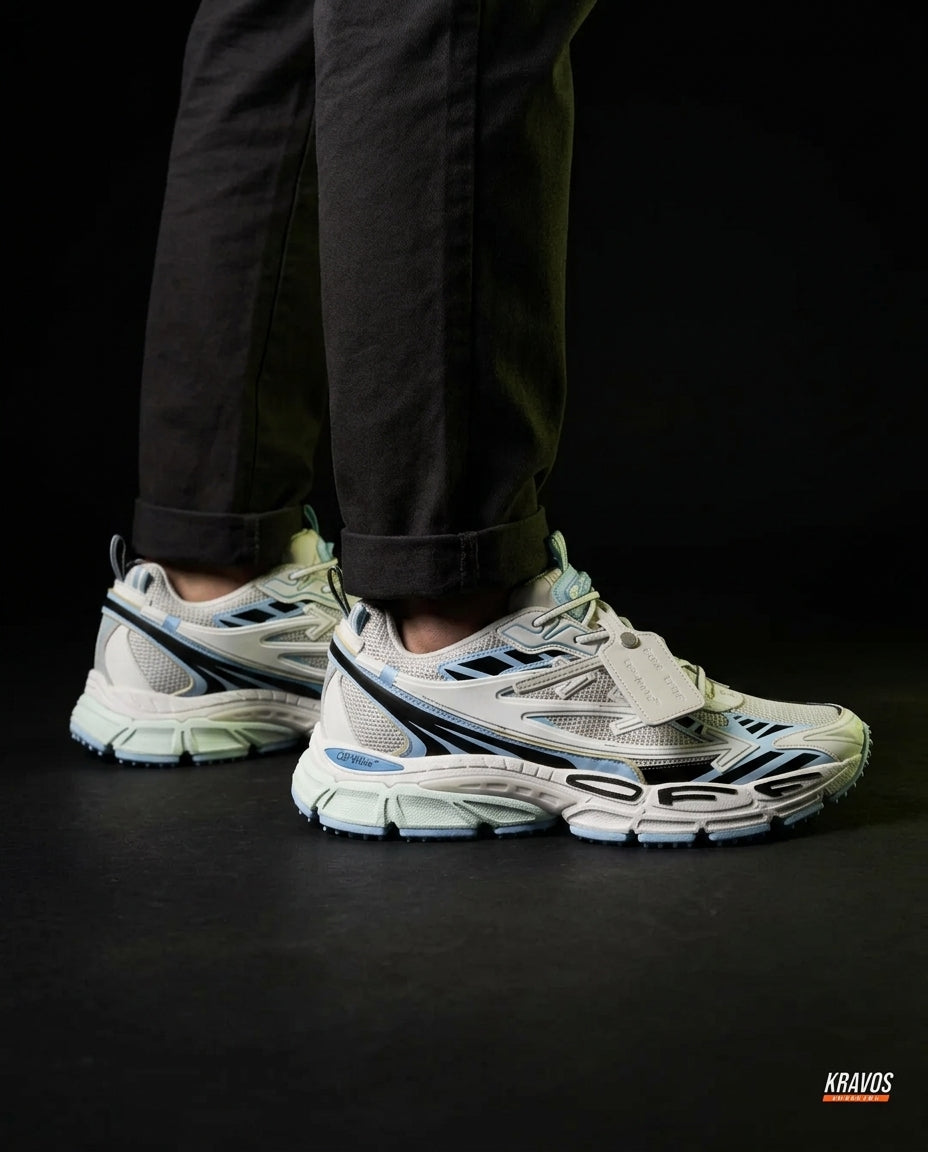 OW Mesh Layered Trail Runner White Blue Black