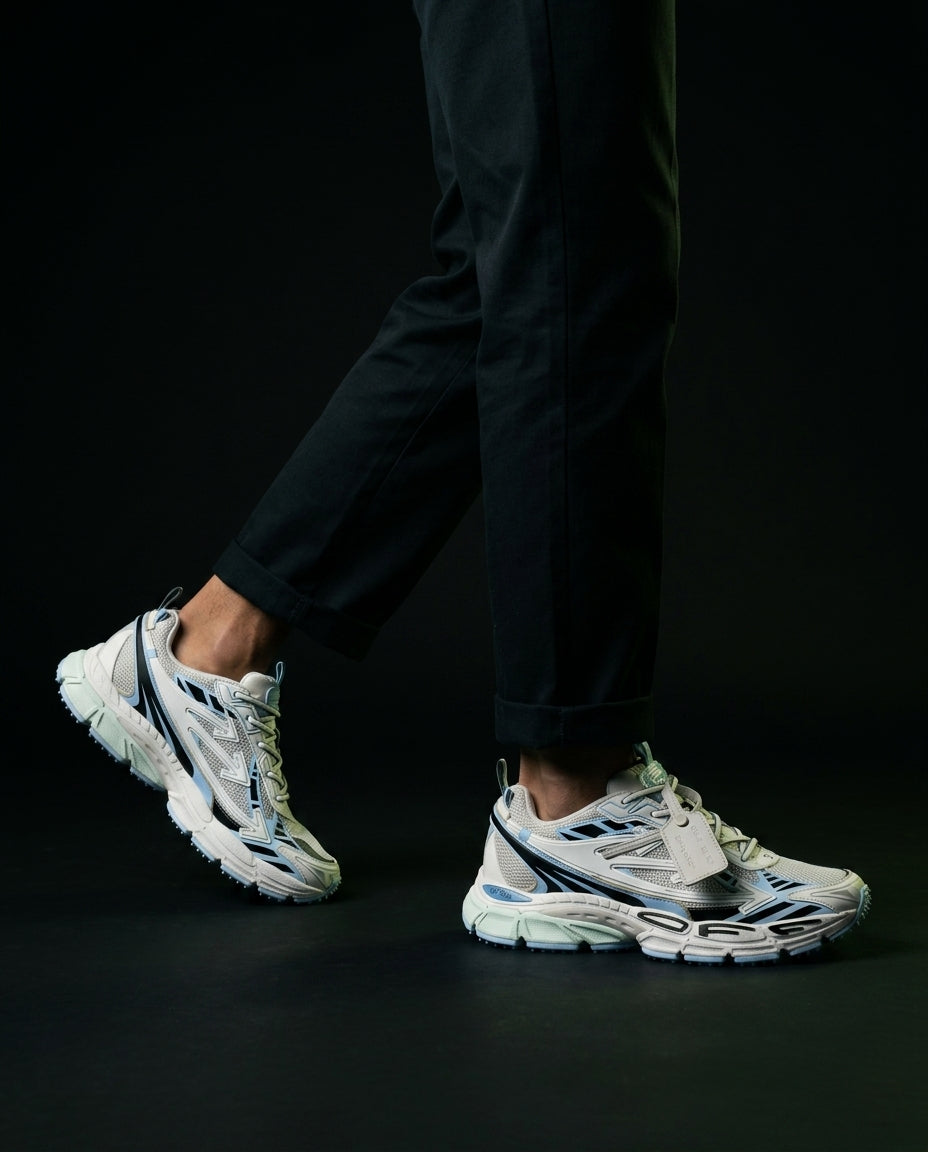 OW Mesh Layered Trail Runner White Blue Black