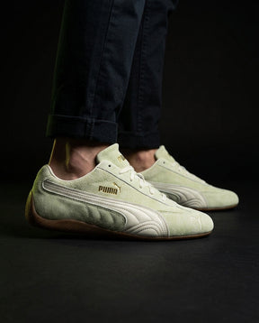 PM Leather Curved-Panel Racing Trainer Mint Cream Gum