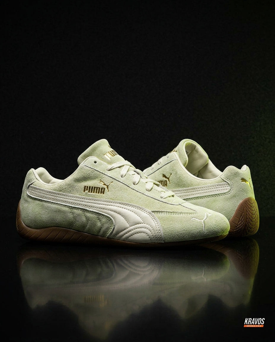 PM Leather Curved-Panel Racing Trainer Mint Cream Gum
