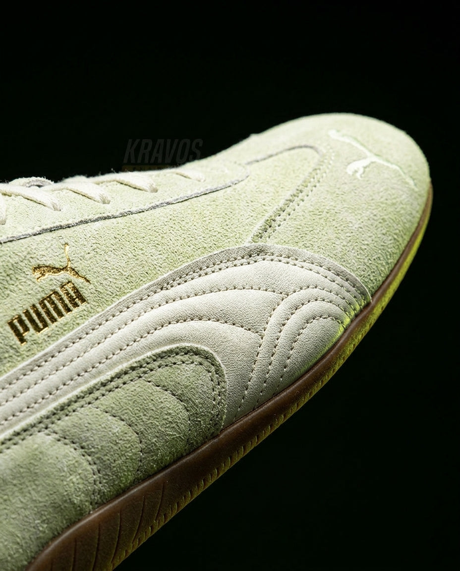 PM Leather Curved-Panel Racing Trainer Mint Cream Gum