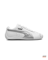 PM Leather Curved-Sole Racing Trainer White Silver #whitesilver