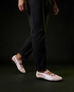 PM Leather Quilted Elastic-Strap Ballet Flat