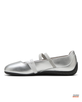 PM Leather Quilted Elastic-Strap Ballet Flat
