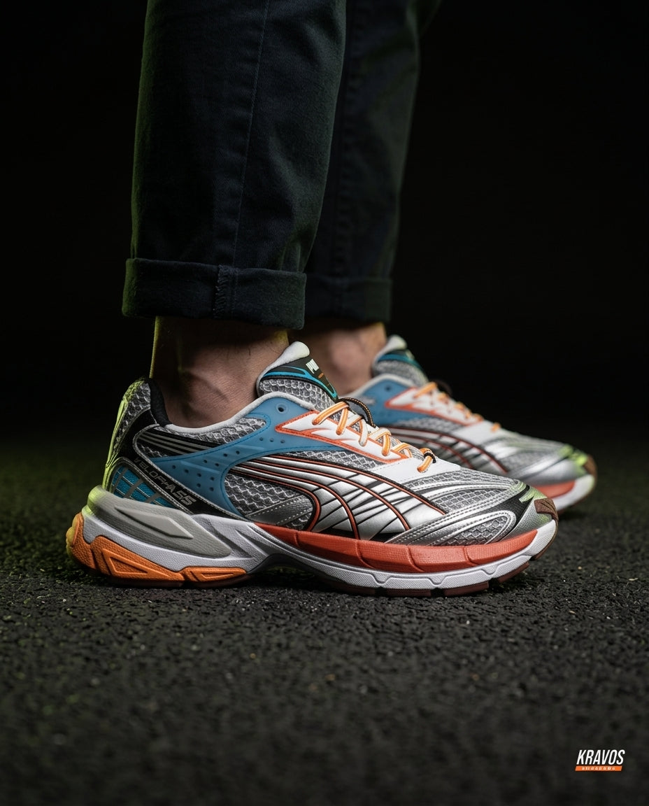 PM Mesh Crossover-Panel Chunky Runner Grey Blue Orange