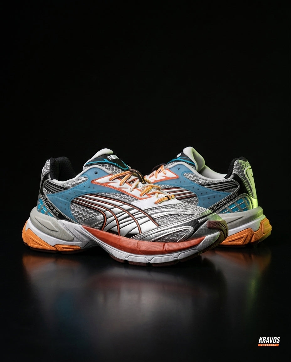 PM Mesh Crossover-Panel Chunky Runner Grey Blue Orange