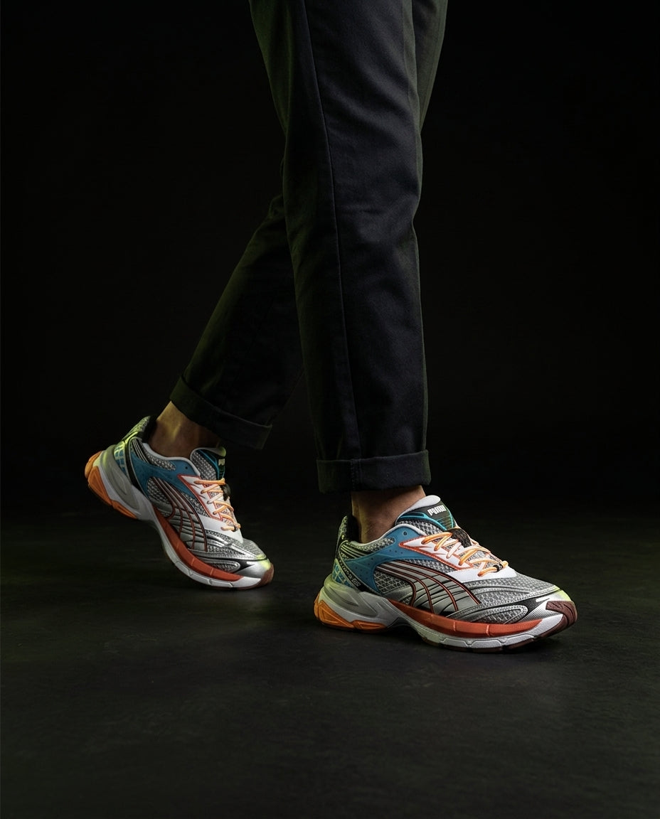 PM Mesh Crossover-Panel Chunky Runner Grey Blue Orange