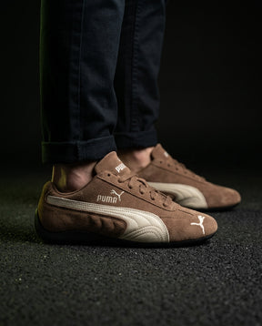 PM Suede Curved-Sole Racing Trainer Brown Cream