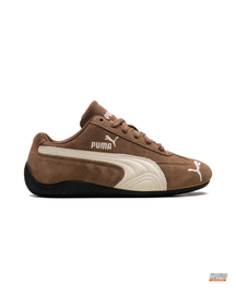 PM Suede Curved-Sole Racing Trainer Brown Cream #browncream