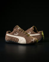 PM Suede Curved-Sole Racing Trainer Brown Cream