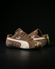 PM Suede Curved-Sole Racing Trainer Brown Cream