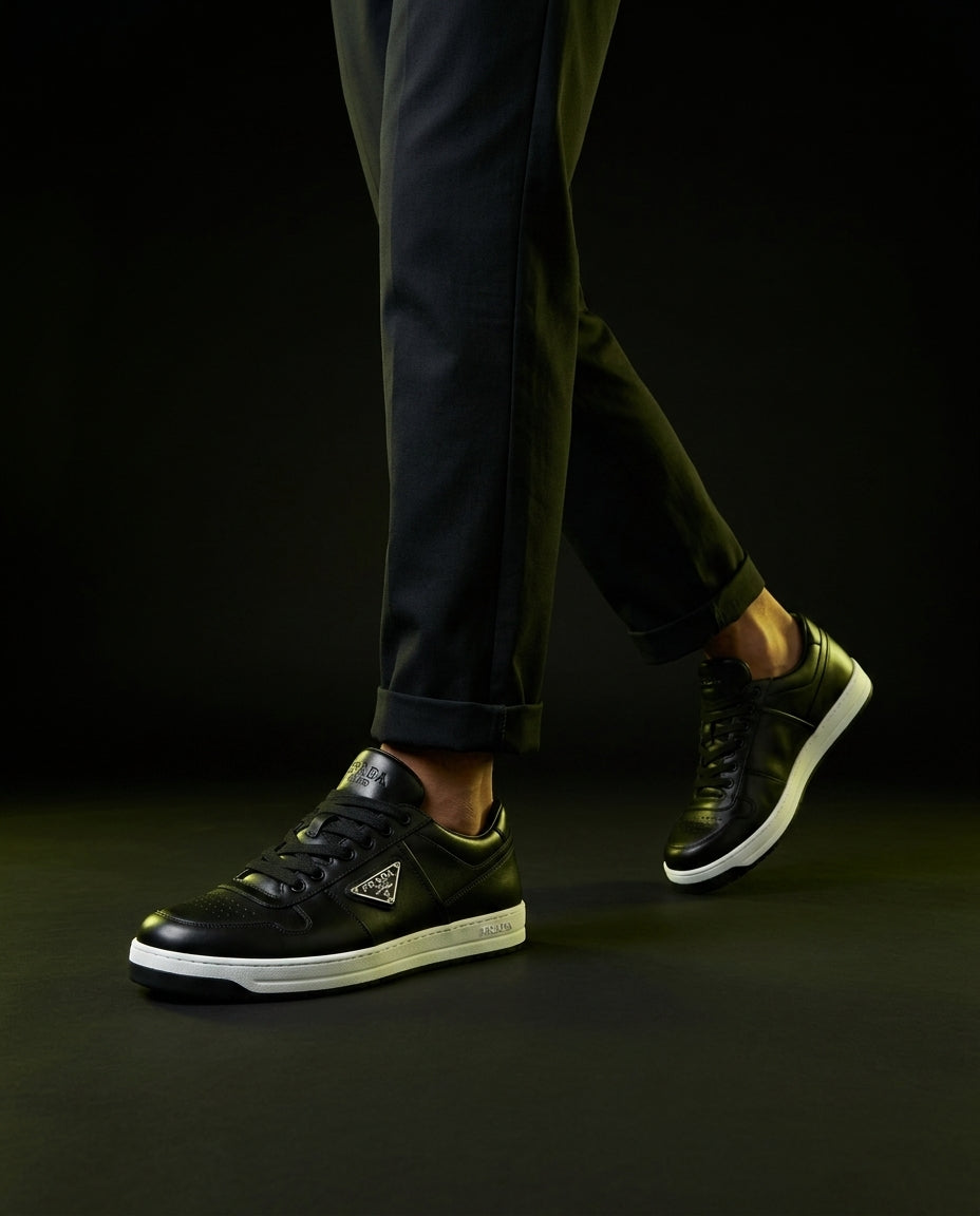 PRD Leather Panelled Court Trainer