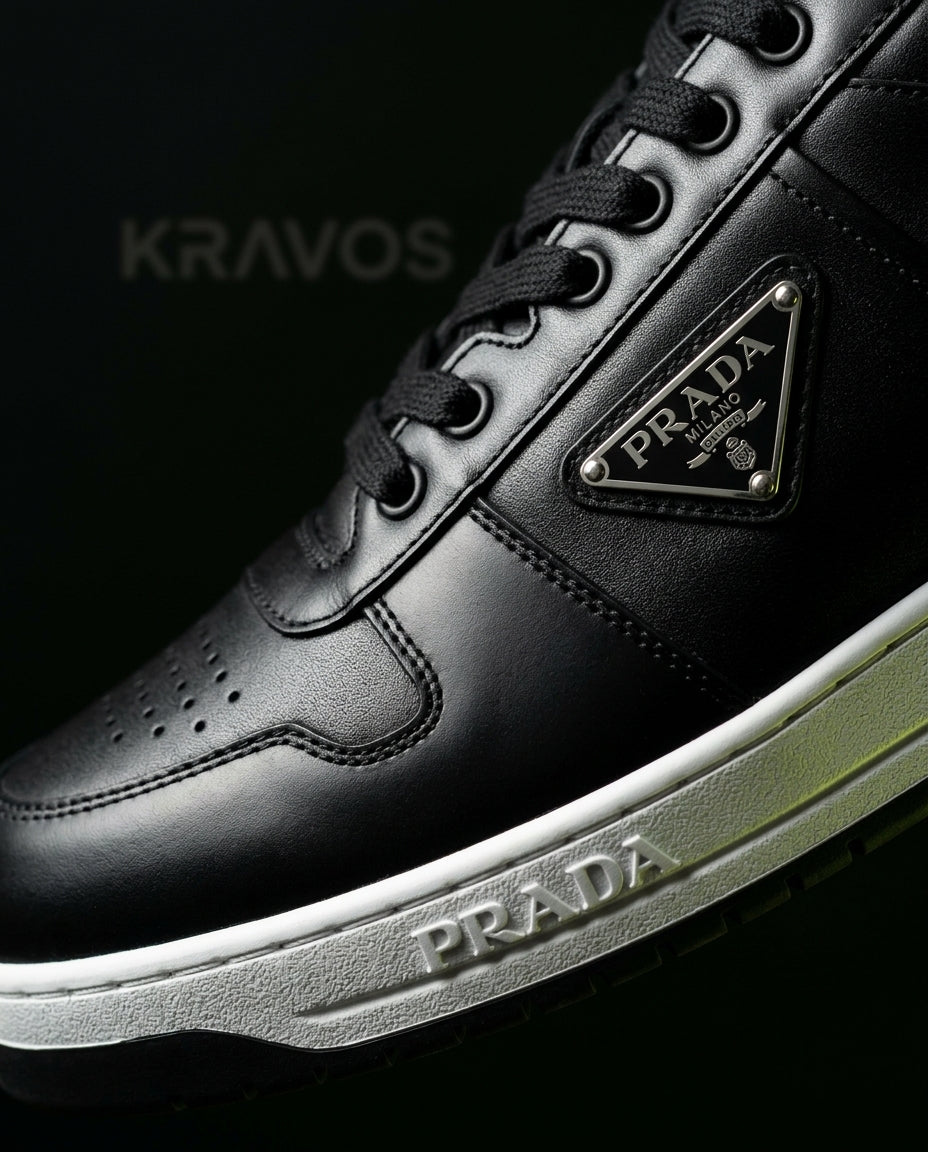 PRD Leather Panelled Court Trainer