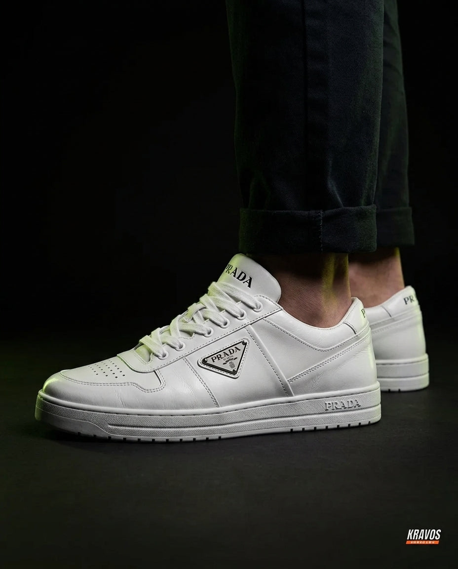 PRD Leather Panelled Court Trainer White