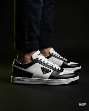 PRD Leather Panelled Court Trainer White Black