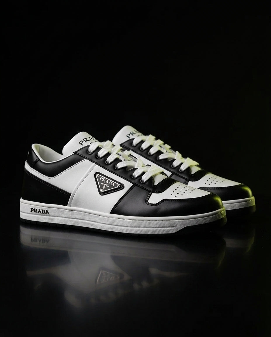 PRD Leather Panelled Court Trainer White Black