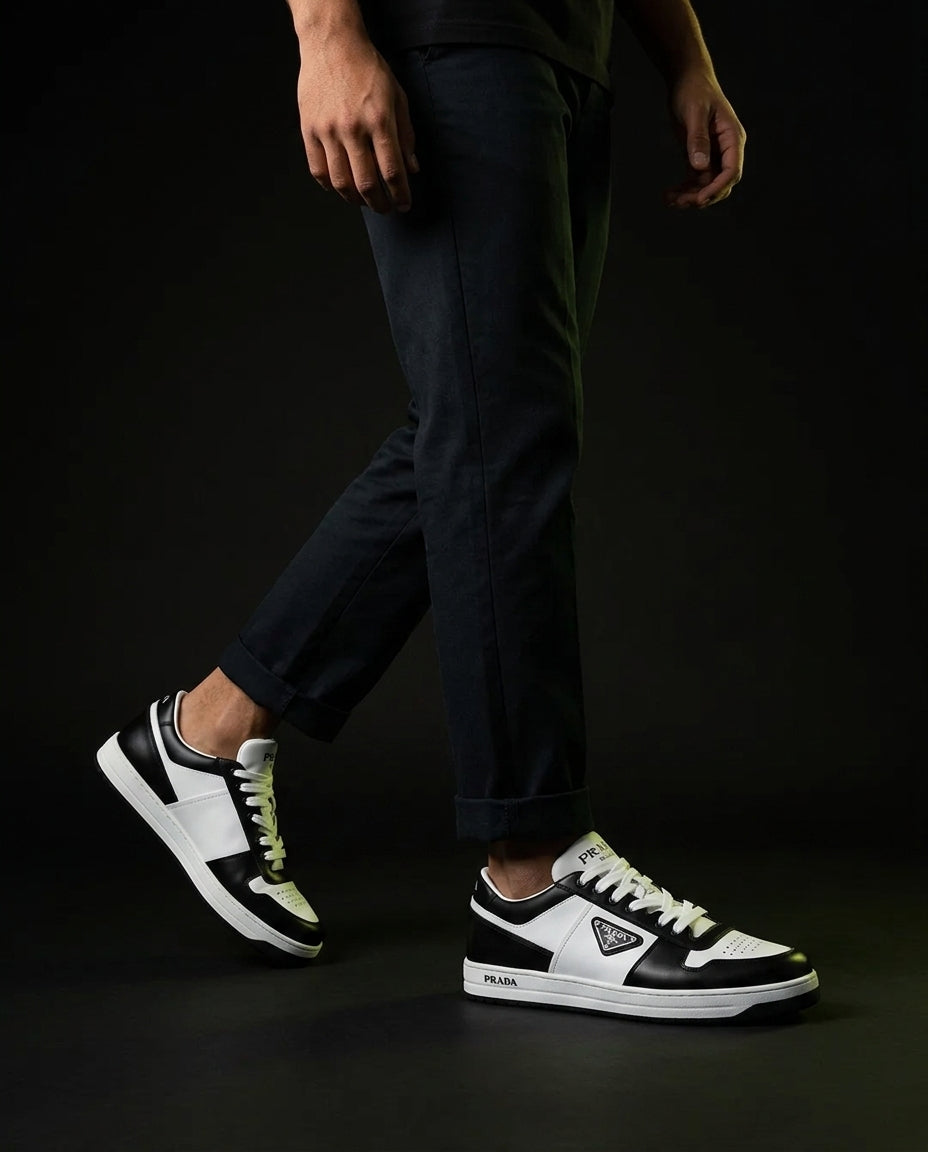 PRD Leather Panelled Court Trainer White Black