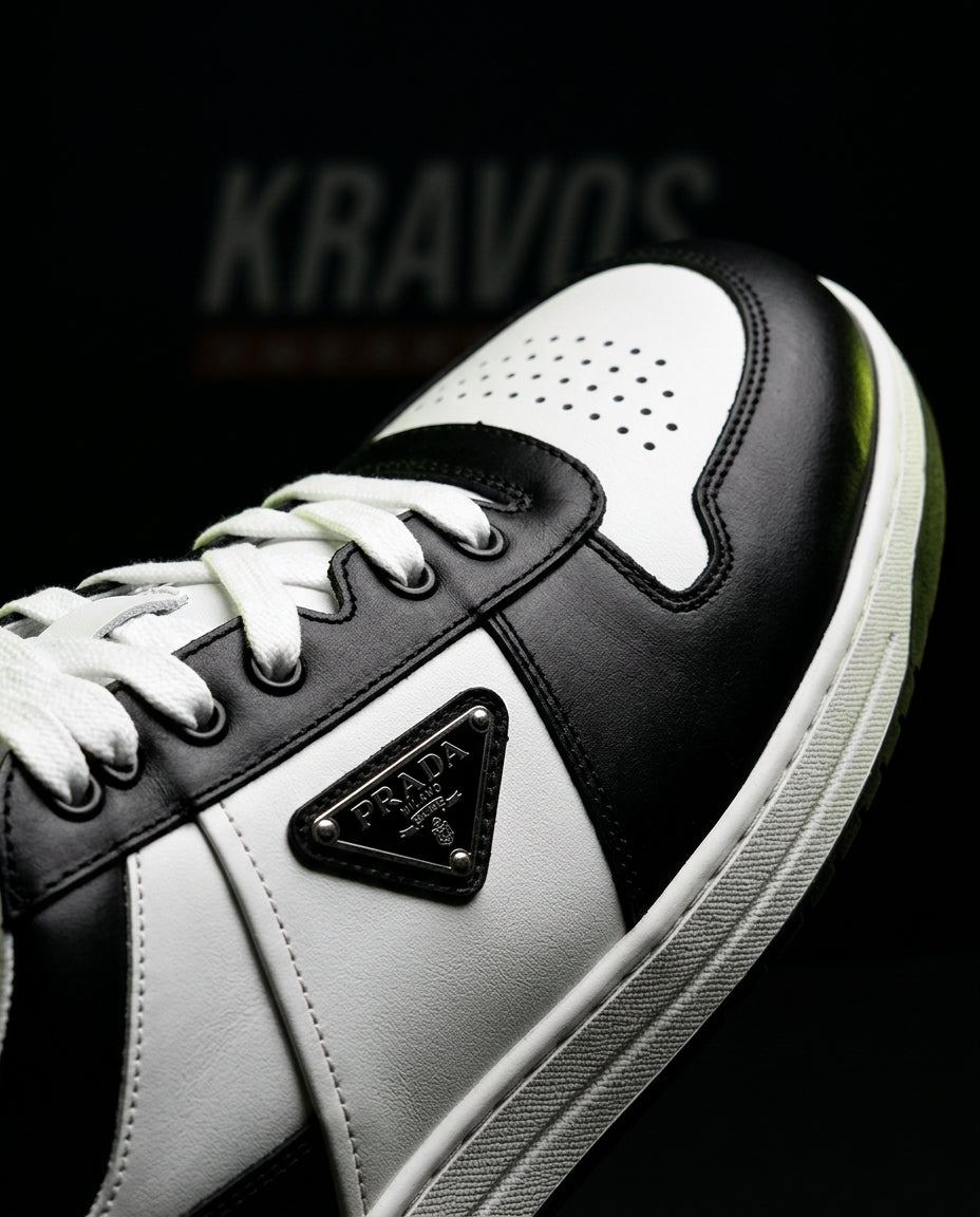 PRD Leather Panelled Court Trainer White Black