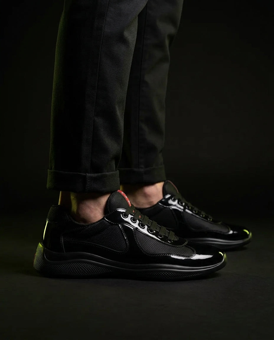 PRD Patent Leather Mesh Panel Trainer
