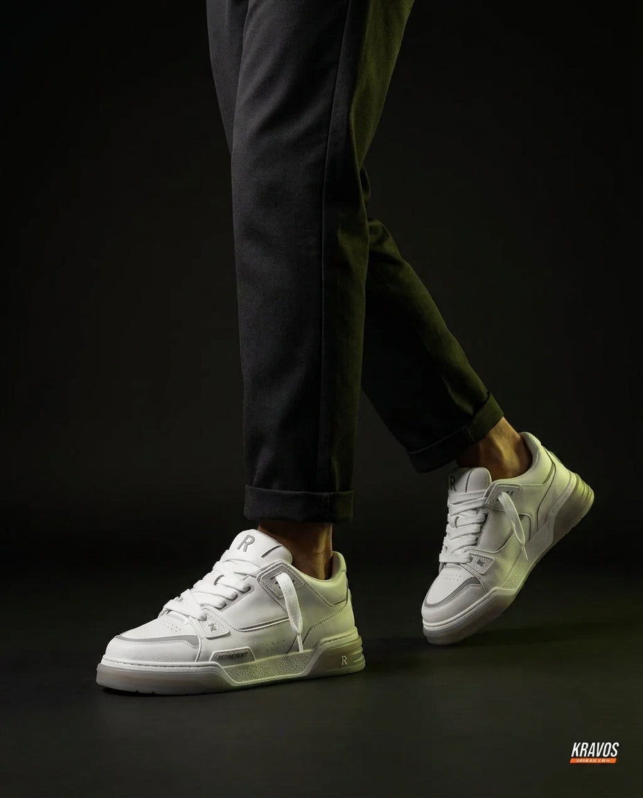 RPT Leather Panelled Court Trainer White Grey