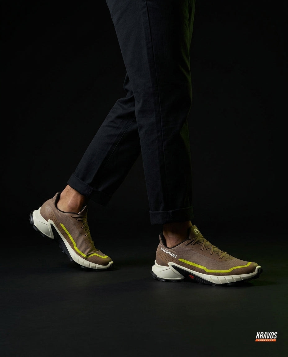SLM Mesh Layered Trail Trainer Brown Cream Yellow