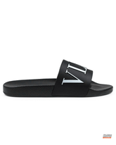 VLN Rubber Logo-Strap Pool Slide Black White #blackwhite