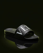 VLN Rubber Logo-Strap Pool Slide Black White