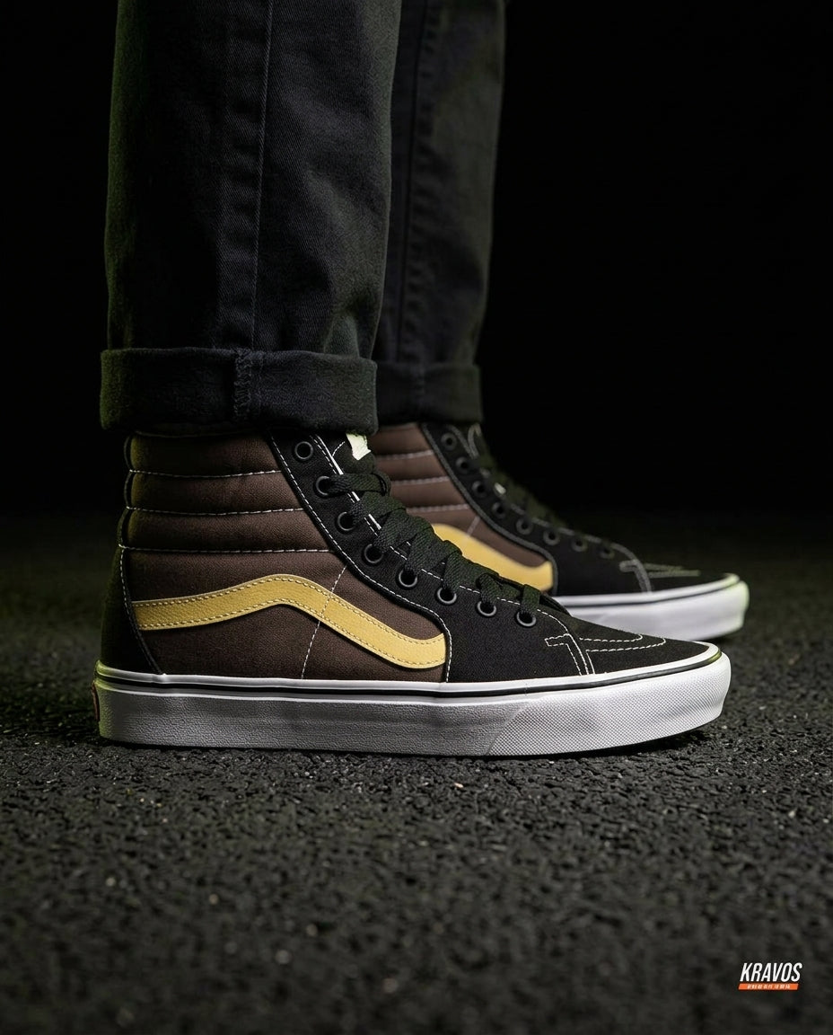 VNS Canvas Padded-Collar Skate High Brown Black Yellow