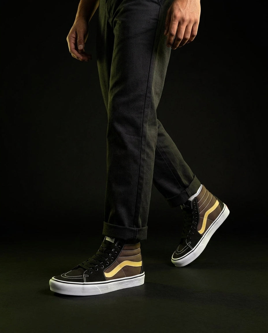 VNS Canvas Padded-Collar Skate High Brown Black Yellow