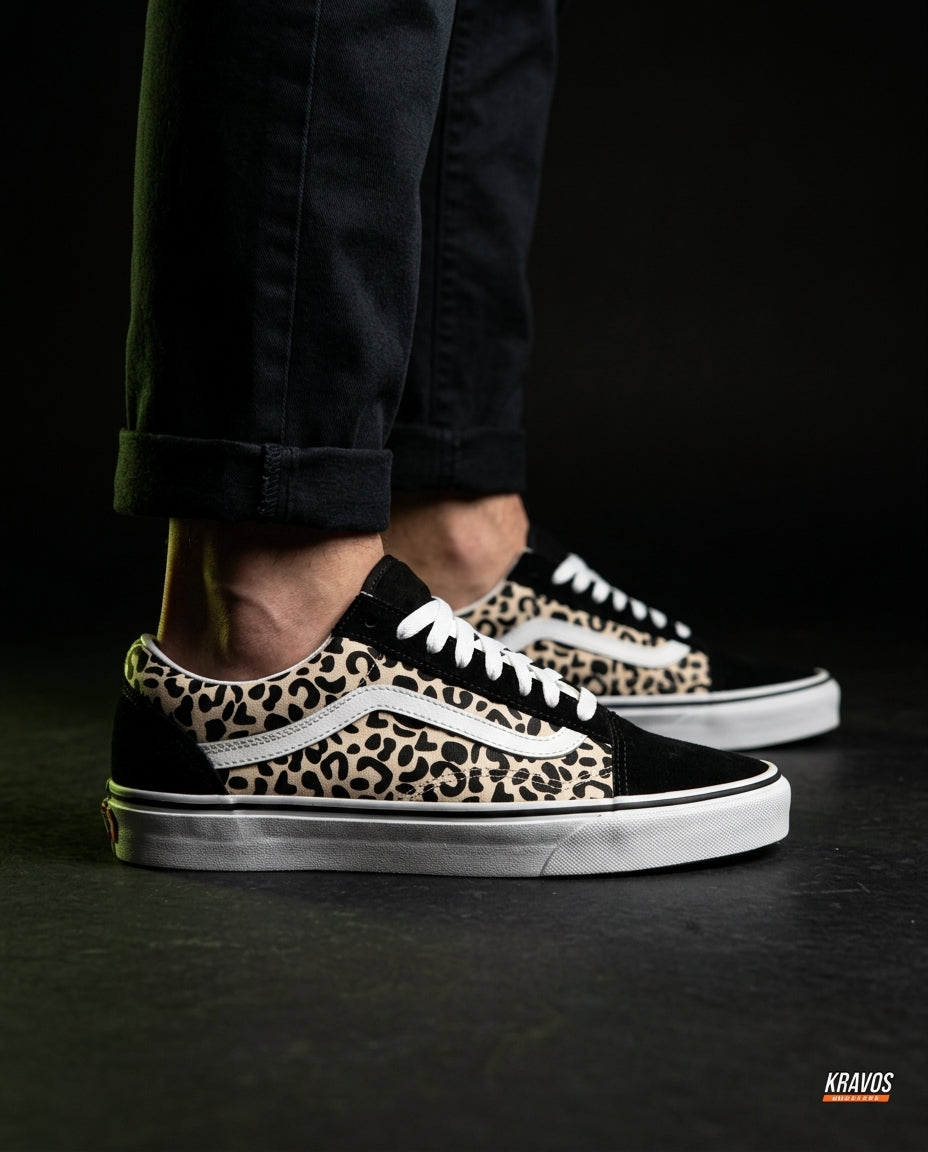 VNS Canvas Suede Vulcanised Skate Low Black Leopard White