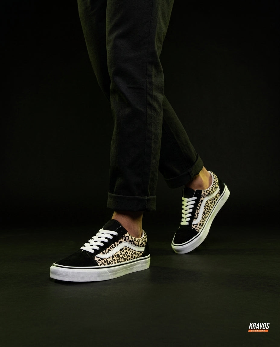 VNS Canvas Suede Vulcanised Skate Low Black Leopard White