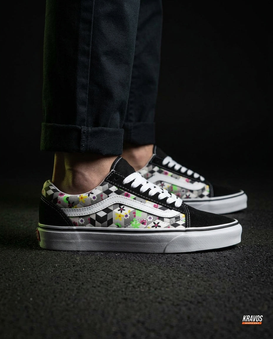 VNS Canvas Suede Vulcanised Skate Low Black White Multicolor