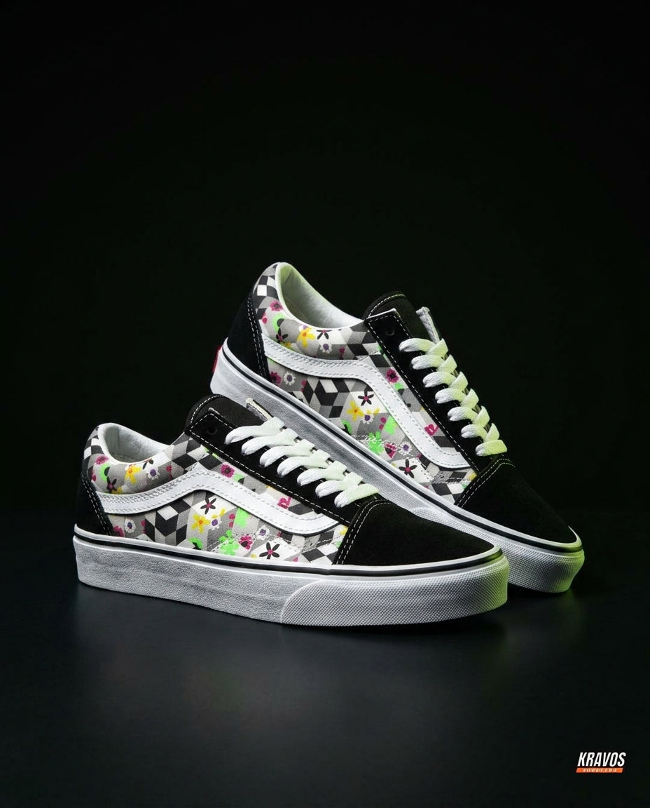 VNS Canvas Suede Vulcanised Skate Low Black White Multicolor