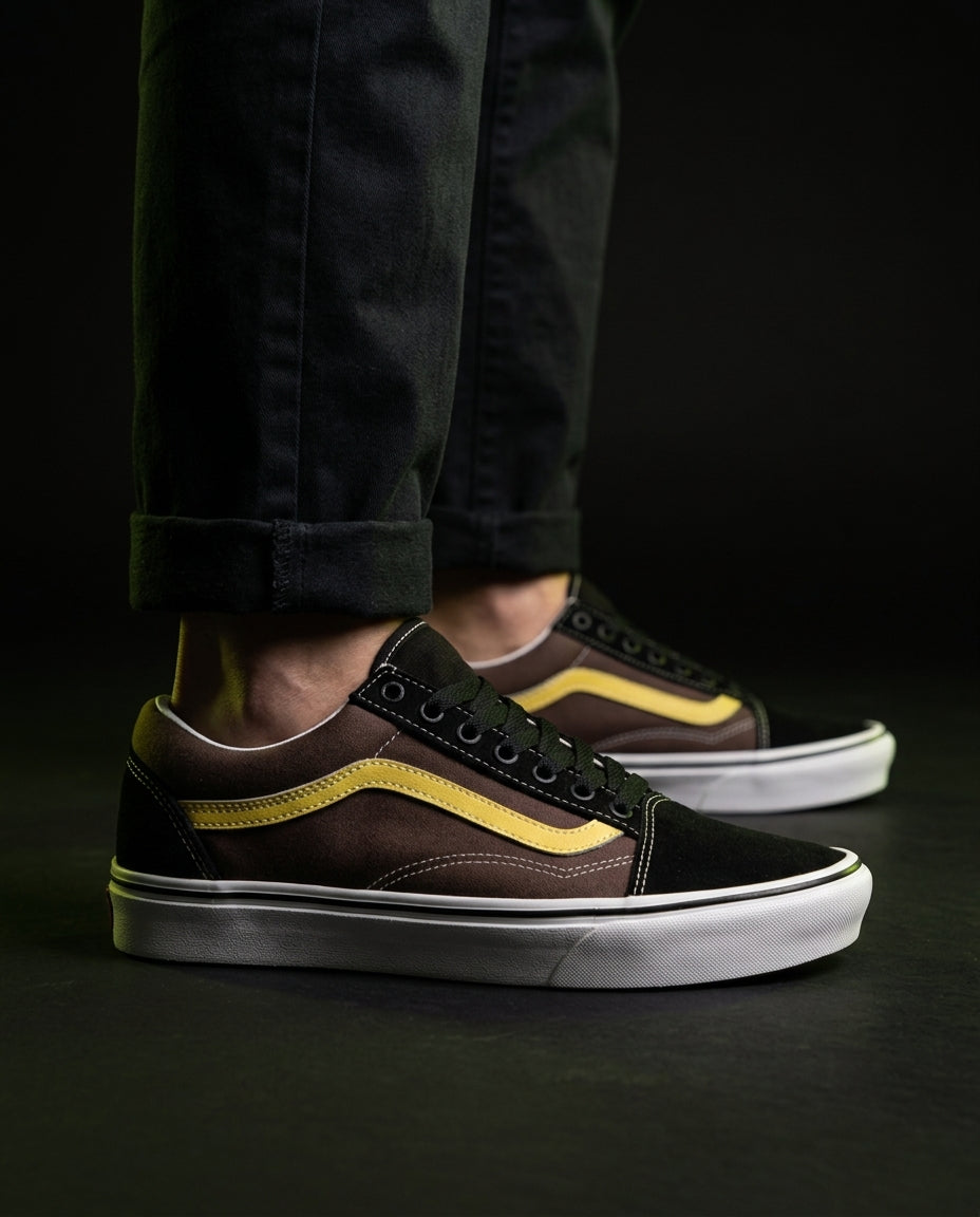 VNS Canvas Suede Vulcanised Skate Low Brown Black Yellow