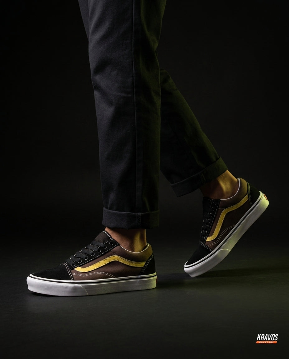 VNS Canvas Suede Vulcanised Skate Low Brown Black Yellow