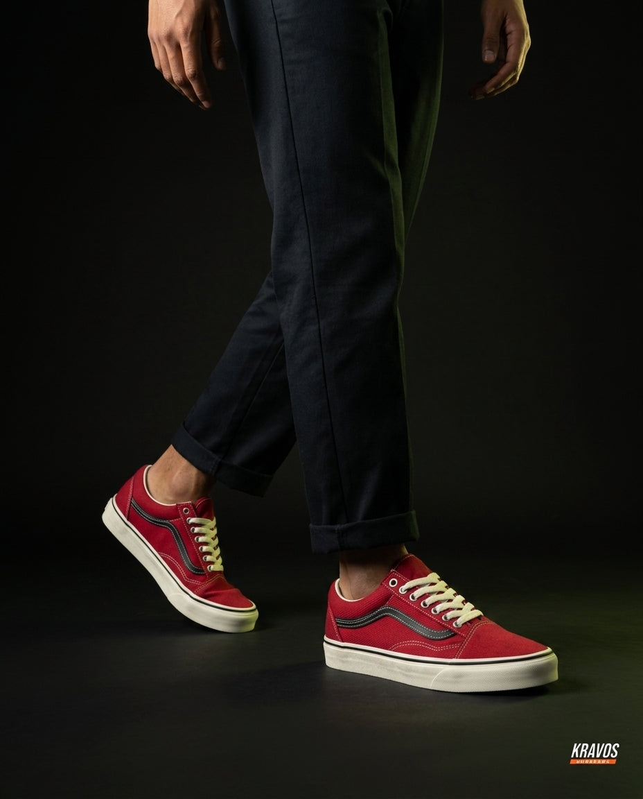 VNS Canvas Suede Vulcanised Skate Low Red Cream
