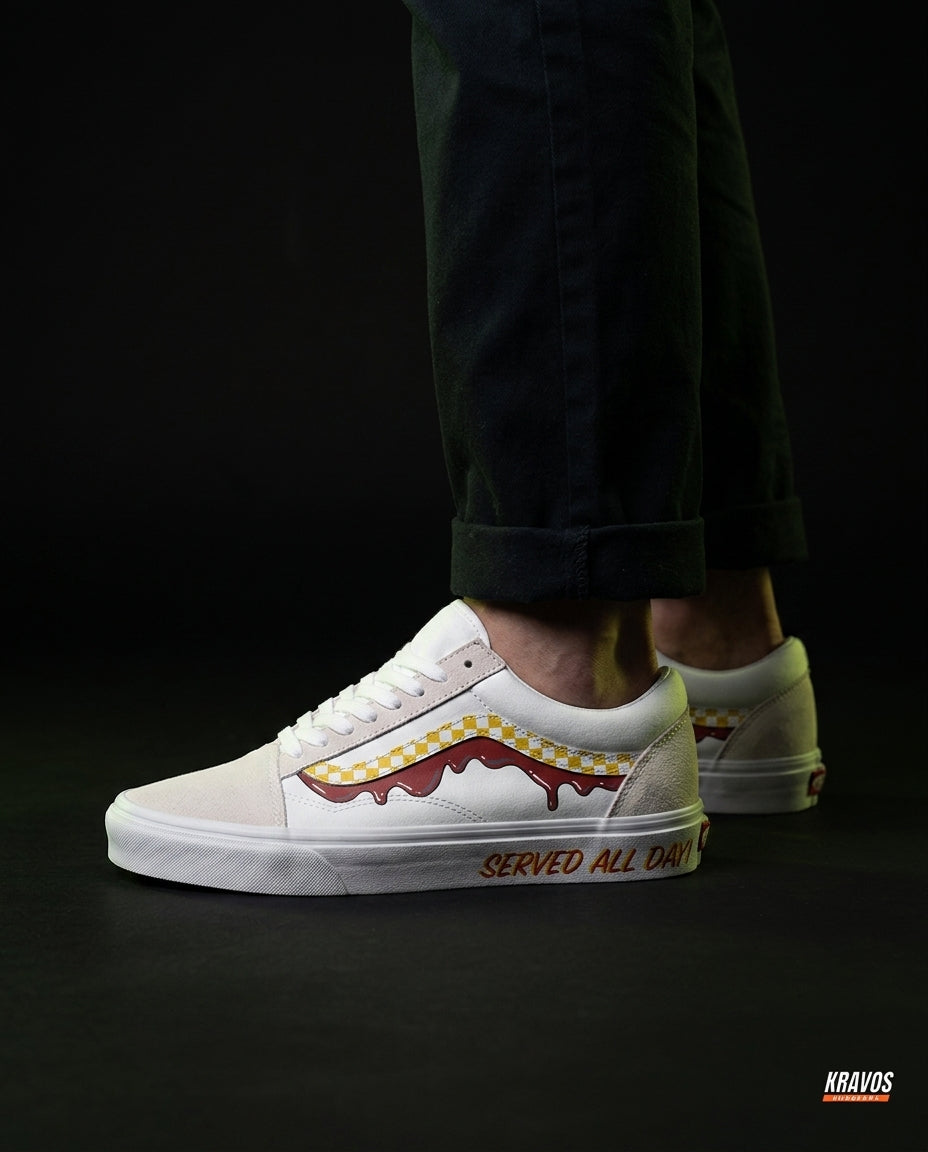 VNS Canvas Suede Vulcanised Skate Low White Yellow Red