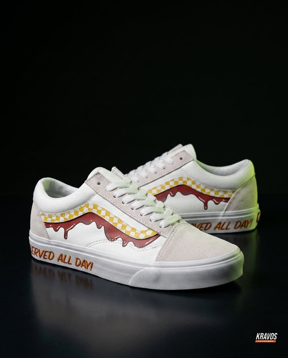 VNS Canvas Suede Vulcanised Skate Low White Yellow Red