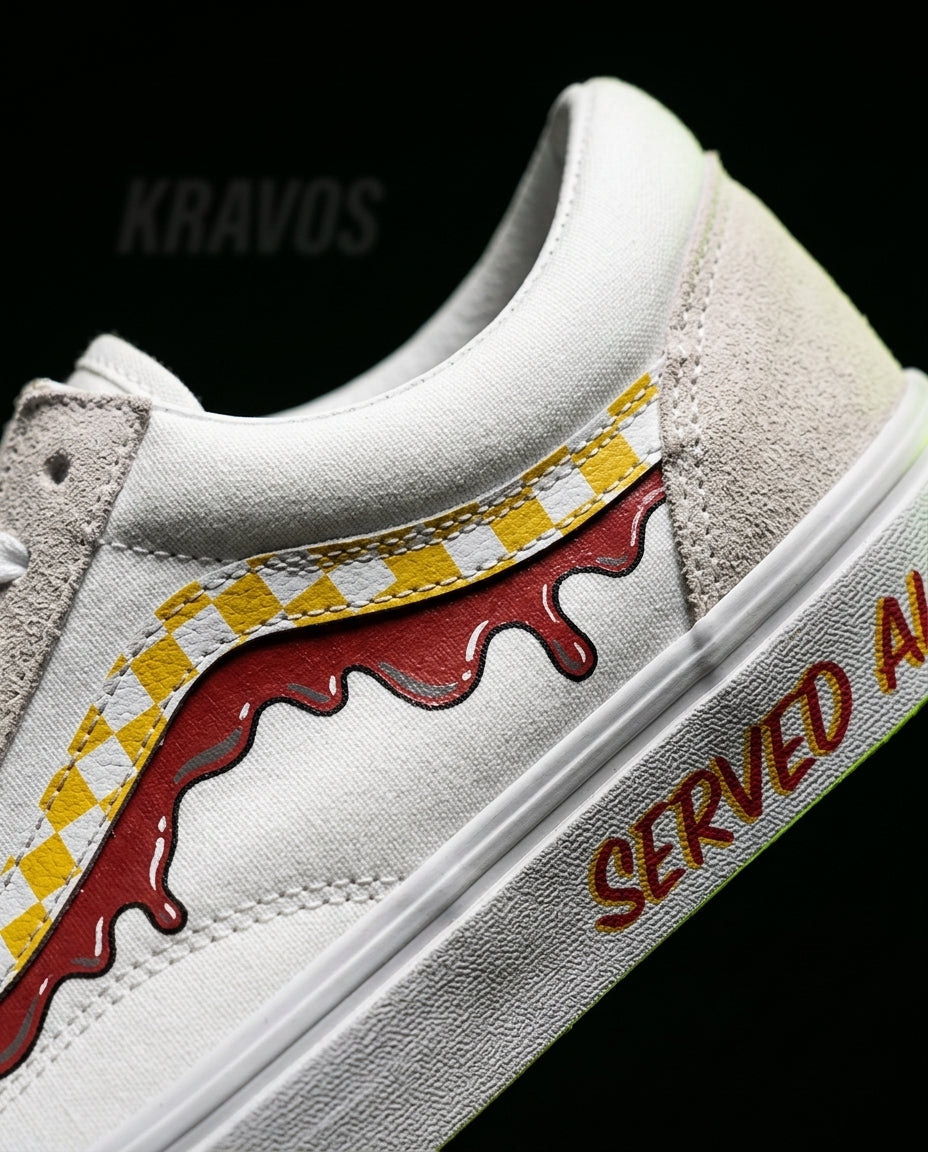 VNS Canvas Suede Vulcanised Skate Low White Yellow Red