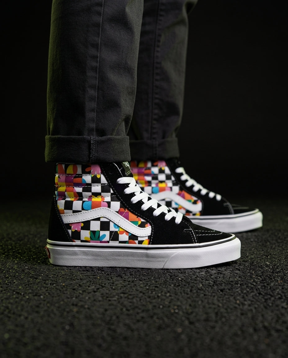 VNS Suede Panelled High-Top Skate Shoe Black White Multicolor