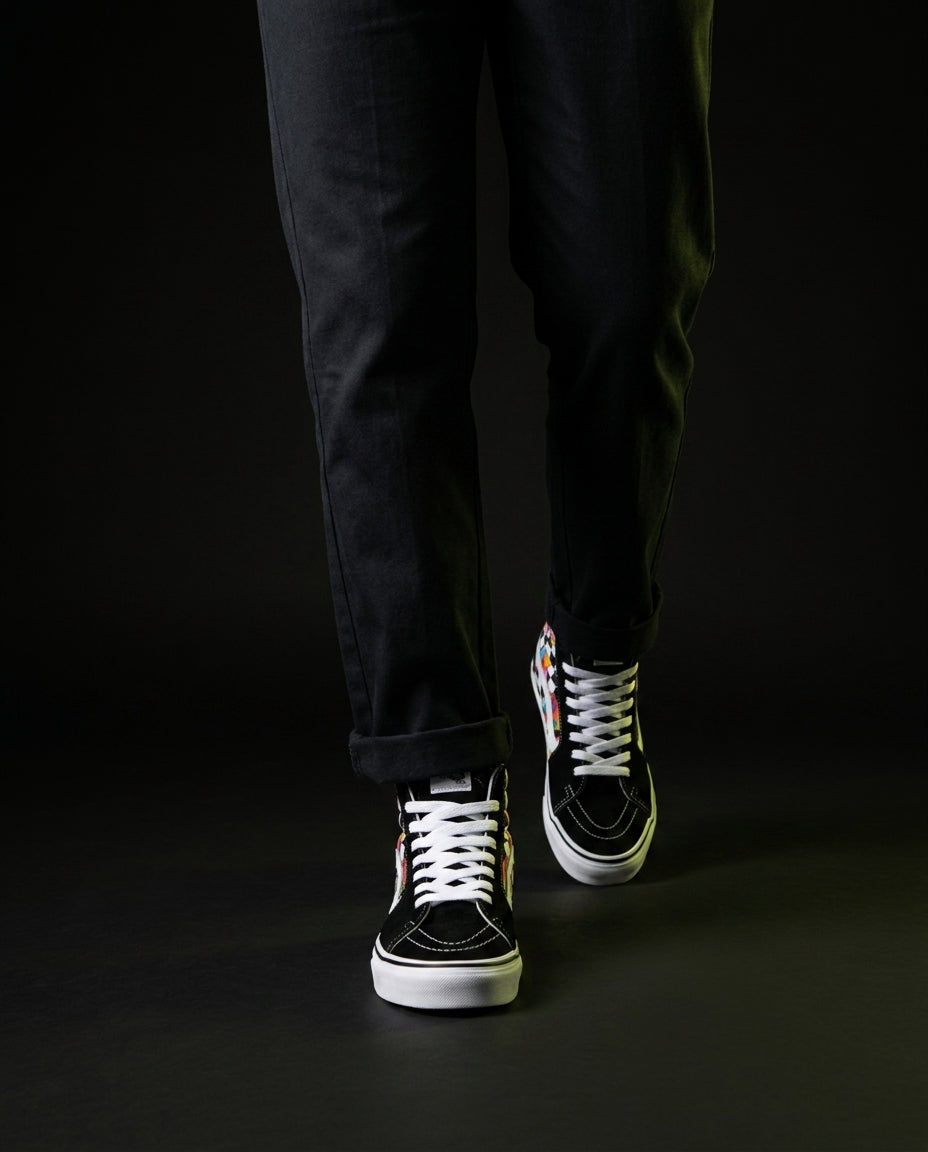 VNS Suede Panelled High-Top Skate Shoe Black White Multicolor
